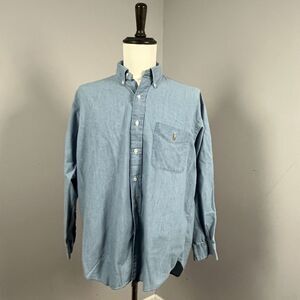Ralph Lauren Blue Oxford Big Shirt Long Sleeve Button Front Pocket Men's Medium